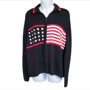 Karen Scott Sport Stars And Stripes Zip Front Cardigan Sweater